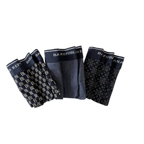 Banana Republic Men's 3 Pack Set Boxer Briefs (Medium M Med.) Mens Underwear Lot Trunk Trunks (Geo Diamonds Dots, Heather Blue, BR Logo)