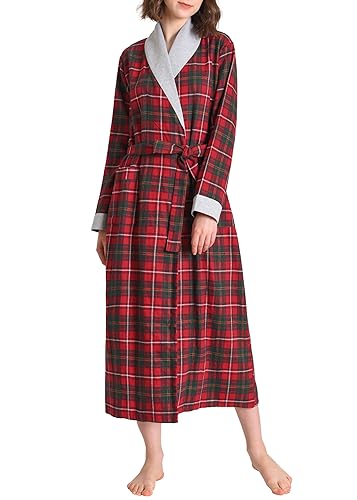 Latuza Women's Plaid Flannel Robe Long Cotton Bathrobe 2X Christmas Plaid