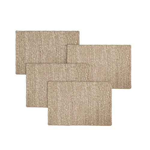 Hausattire Woven Placemats Set of 4 - Natural, Seagrass Farmhouse Heat Resistant Dinner Table Mats for Kitchen | Rectangle Rattan Boho Placemat for Wedding, Restaurants, Outdoor - 13x19 Inches