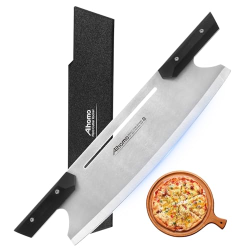 Pizza Cutter Rocker 420J1 Japanese Stainless Steel Blade, Sharp Pizza Rocker Knife with Protective Cover, 16 Inch Pizza Cutter Slicer Non-Slip Handle Dishwasher Safe, Multipurpose for Cheese, Cake