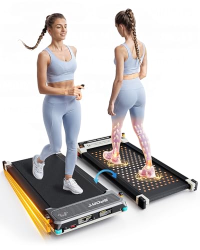 FUNRAY Versatile Walking Pad Treadmill with Incline - Dual-Sided Under Desk Treadmill with Foot Massage,2 in 1 Walking Treadmill for Home/Office, Portable Compact Treadmill with 330LBS Weight Capacity