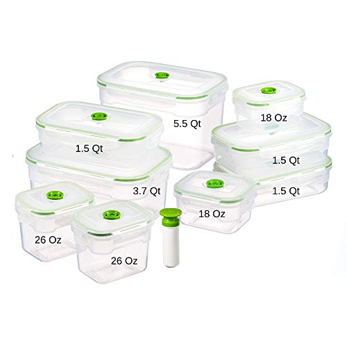 Lasting Freshness 19 piece Vacuum Seal Food Storage Containers with Vacuum Pump, Airtight and Leak Proof, Vacuum Sealed Food Storage Containers, Meal Prep Containers, Keep Food Fresh up to 5 X Longer