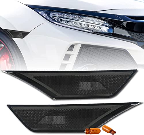 REVi MotorWerks DEPO Smoke Lens Front Bumper Side Marker Light Set + Amber Bulbs Included Compatible with 2016-2021 10th Gen Honda Civic 2D/4D/5D