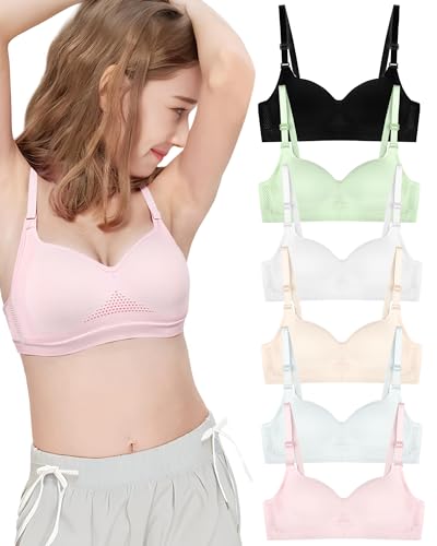 Nubofy Girls Training Bras for Teens Big Kids Sports Padded Bra Adjustable Straps Tween Cotton 8-10,10-12,12-14
