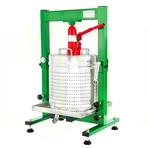 5.28 Gallon / 20L Mosakar Fruit Press - Hydraulic Jack. 2 Ton Pressure. Part contact with Juice are AISI 304 Stainless Steel. Hydraulic Fruit Apple Grape Wine Cider Juice Press (Green)