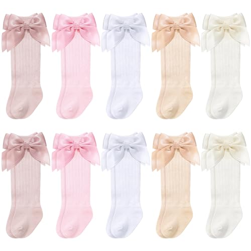Mepase 10 Pairs Long Preemie Socks Premature Newborn Baby Knee Cotton Socks for Girls Boys Infant Toddler(Bow)
