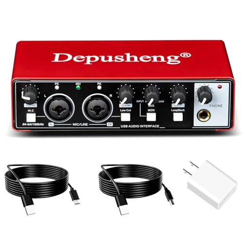 Depusheng RED USB Audio Interface for Recording Music, XLR Interface with 48 V Phantom Power, Audio Box for Guitarists,Podcasters or Producers to record and playback studio quality sound