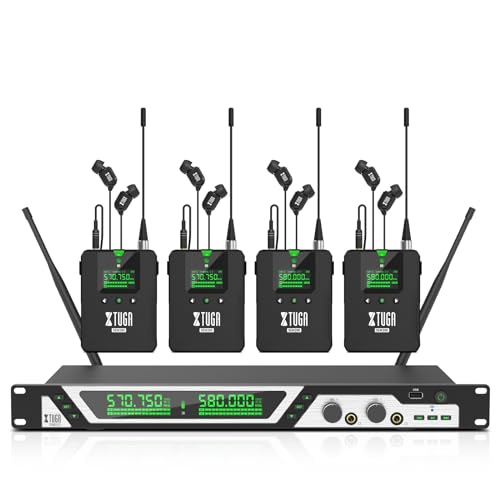 XTUGA SEM200 Wireless in Ear Monitor System, Stereo IEM with 2 Channel UHF for Stage Monitoring, Singers, 230Ft Range, 2 * 100 Frequencies (4 Bodypacks + 1 Transmitter)
