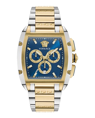 Versace Dominus Collection Luxury Mens Watch Timepieces with a Two Tone Bracelet and Case Featuring a Blue Dial