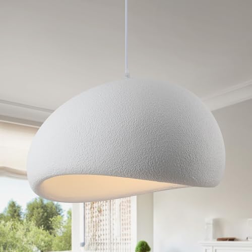 Fivemengo 19.7in Wabi Sabi Pendant Lights Kitchen Island Lighting Fixture Ceiling Mount White Modern Japanese Lamp Japandi Chandelier for Dining Living Room Hallway Bedroom Restaurant Hanging Lamp
