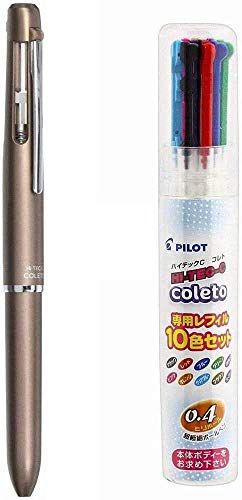 Pilot Multi-Pen Hi-Tec-C Coleto 1000 Brown Body (LHKC-1SC-BN)+ 0.4mm Refill 10 Color Set (LHKRF-1SC4-10C)