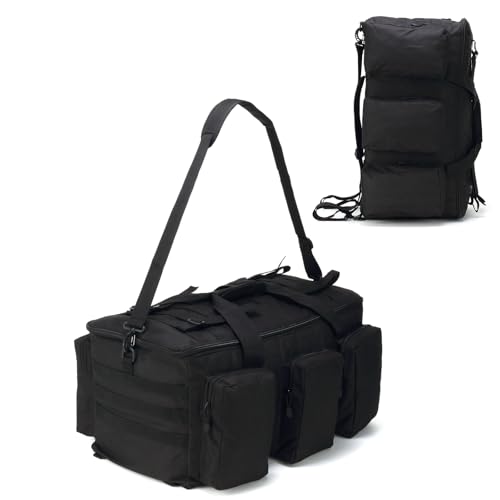 Military Duffel Bag for Men Travel Sports Gym Bag Backpack 50L Large Capacity Multi-Functional Assault Pack (Black)