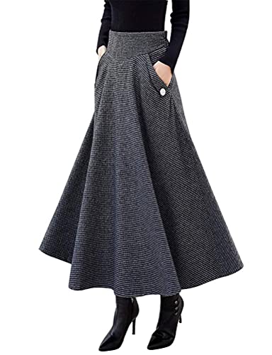 Winter Dresses for Women 2025 Fall Skirt High Waisted A Line Vintage Corduroy Sweater Tweed Wool Dress Long Winter Skirt, Dark Grey, M