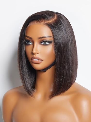 LUVME HAIR 10Inch Glueless Lace Front Bob Wig, 100% Human Hair, 13x5x1, Side Part, Straight, Modern, for Women