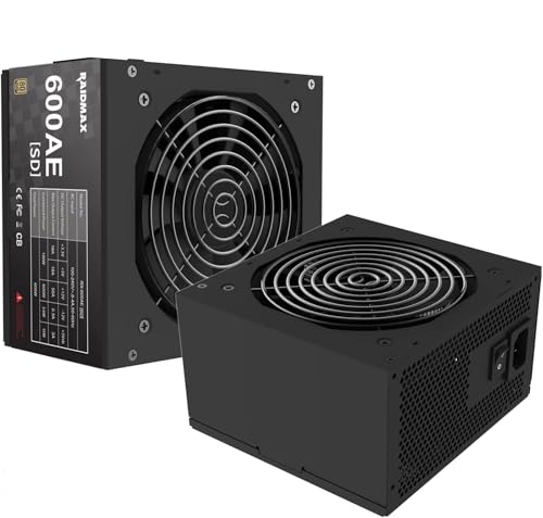 RAIDMAX 600W Power Supply, 80+ Gold Certified, Black Flat Cables, Reliable OEM System Builder PSU, Solid Quality, Brown Box Packaging