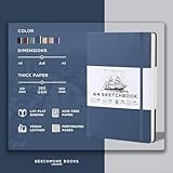 BEECHMORE BOOKS Sketch Book, A4 8.5 x 11.5 inch Blank Sketchbook for Drawing, Paint and Draw, 156 Pages Thick Paper 160gsm, Hardcover Leather Art Notebook, Boxed for Gifts (Symphony Blue)