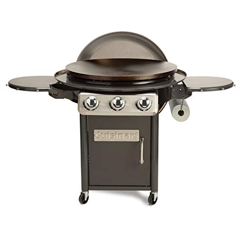 Cuisinart 360° XL Griddle Outdoor Cooking Center, 30” Round Flat Top Grill with Stainless Steel Vented Lid, Folding Prep Tables, 45,000 BTU Burners, Grease Management, Gas Grill for BBQ, Cookouts