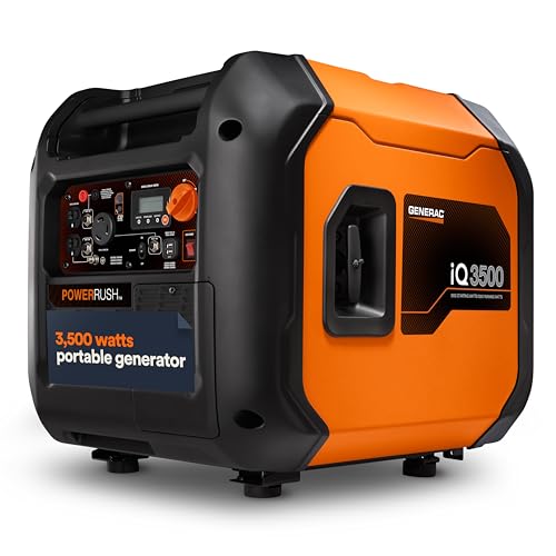 Generac 3,500-Watt Gas-Powered Portable Inverter Generator - Electric Start - Lightweight Enclosure Design for Ultra-Quiet Performance - COsense Technology - Perfect for Home use - Orange/Black