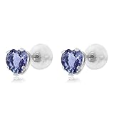 Gem Stone King 10K White Gold Tanzanite Stud Earrings For Women Men (1.10 Cttw Gemstone Birthstone Heart Shape 5MM)