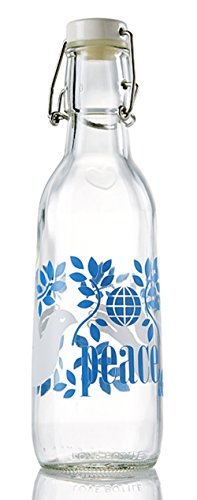 Love Bottle Glass Water Bottle (Peace), Made in USA, Reusable, Swing Lid, Non Toxic, BPA-Free, Zero Plastic, 500 ml 16.9 oz, Leak Proof, Fits Most Cup Holders, Dishwasher Safe