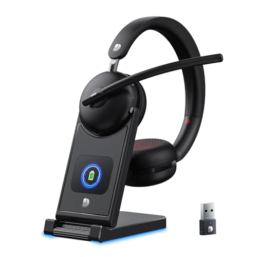 Dytole Wireless Headset with Mic for Work-Bluetooth 5.3 Headset with Noise Cancelling, Wireless Headsets with 65Hrs Battery & 10Min Fast Charge, Smart Dock with Digital Display for PC/Computer/Teams