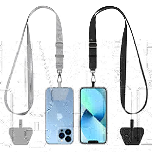 CACOE Phone Lanyard 2 Pack-2× Adjustable Neck Strap,2× Phone Patches,Universal Cell Phone Multifuctional Patch Lanyards Compatible with Most Smartphones(Black+Gray)