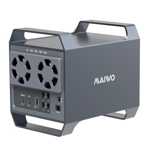 MAIWO 4 Bay Hard Drive Enclosure with USB-C & 10 Gbps Speed, 4-Bay DAS Design for 3.5” SATA HDDs with 2 Cooling Fans, USB3.1 HDD Enclosure Daisy Chain Expansion, DAS(NO RAID)