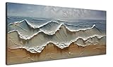 Abstract Blue Ocean Wave Wall Art, Textured Oil Painting on Canvas, Abstract Modern Sea Wall Art, Neutral Wall Decor, Texture Relief Wall Art