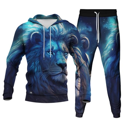 URVIP Unisex 3D Printed Novelty Lion Hoodie Adult Two Pieces Tracksuits Sweatshirts Joggers Sweatpants Set Multi-01 XXXL