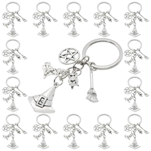 PHAETON 20PCS Halloween Witch Keychains Halloween Decorations Hat Broom Design Keyrings Decor Hanging Key Chains for Car Key Bag Keychain