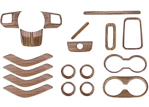 Nicebee 18pcs/Set ABS Car Interior Mouldings Decoration Kit Trim Cover Compatible with Jeep Wrangler JK 4-Door 2011-2017 (Wood Grain)