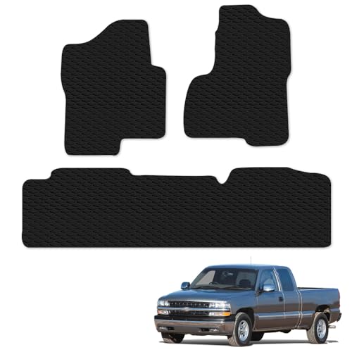 TLAPS 7422442362318 Compatible with 2001-2006 Chevy Silverado GMC Sierra / 2007 Classic Crew Cab Black Rubber All Weather Honeycomb Hex Floor Mats 3 Pieces