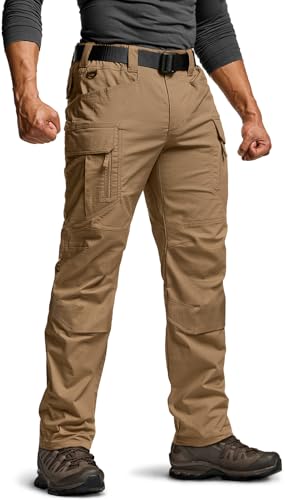 CQR Men's Flex Stretch Tactical Pants, Water Resistant Ripstop Cargo Pants, Lightweight EDC Outdoor Work Hiking Pants, Intense Cougar, 36W x 30L