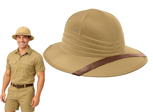 Nicky Bigs Novelties Adult British Pith Helmet Jungle Safari Zoo Keeper Sun Hat Explorer Guide Halloween Costume Lightweight Adjustable Sun Protection Hat for Men, Women, and Teens