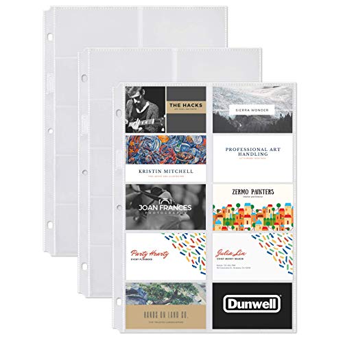 Dunwell Business Card Holder Sleeves (50 Pack for 1000 Cards), Heavyweight Plastic Sheet Protect, Each Sleeve Holds 20 2x3.5 Namecards, 3-Hole Punched, Fits 3-Ring Binders