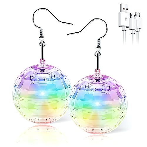 Disco Ball Earrings 16 Light Modes Rechargeable Light up Earrings LED Earrings Ball for Women Disco Party Dance Accessories