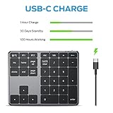 iClever Number Pad, Aluminum Wireless Number Pad for Multi Devices, USB-C Rechargeable, External 34-Keys Bluetooth Keyboard for Data Entry, Compatible for Laptop, Mac, iMac, Tablet, PC Desktop