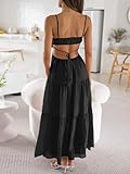 Fisoew Women's Spaghetti Strap Maxi Dress Summer Sleeveless Side Cut Out Dress Casual Boho Backless Flowy Long Dresses Black