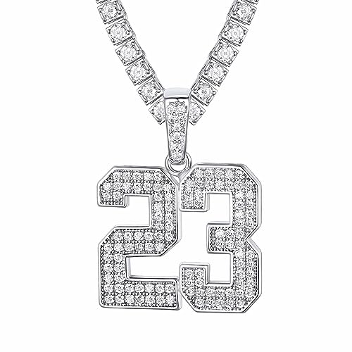Custom Number Chain Tennis Necklace for Women Men Hip Hop Bling Cubic Zirconia Number Pendant Platinum Plated Sports Number 18 23 24 27 28 Personalized Jewelry for Rapper