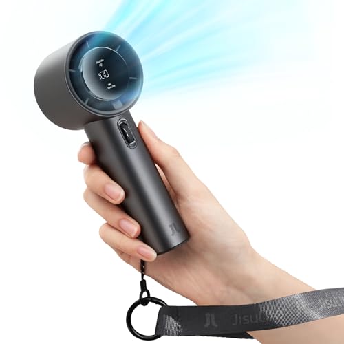 JISULIFE Portable Handheld Fan,Speed(1-100) Adjustable Turbo Mini Fan,5000mAh Battery Rechargeable Personal Fan with Metal Body,Digital Display,Gifts for Women Men Travel/Camping/Outdoor-Grey