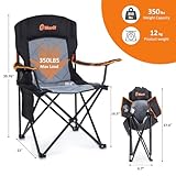 EMERIT 2 Pack Oversized Padded Camping Chair, 350LB Heavy Duty Quad Fold Chair with Arms, Collapsible Outdoor Chairs with Lumbar Back & Cup Holder