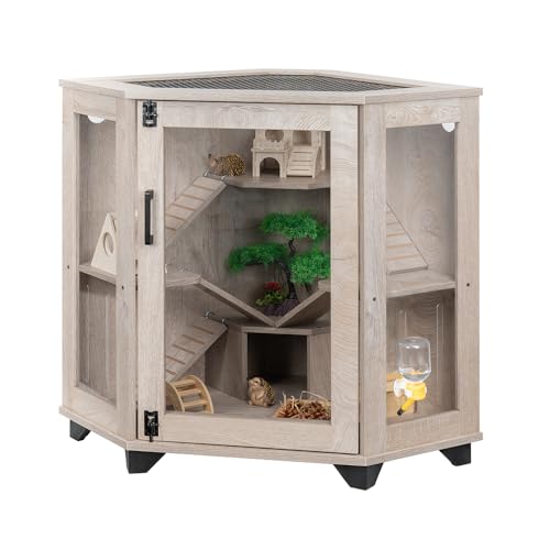 unipaws Chinchillas Cage with Ramp and House, Hedgehog Cage, Critter Nation for Ferret, Mice, Rat, Reptiles, Clear Acrylic, Corner Small Animal Cage