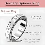 Shop LC 925 Sterling Silver Fidget Ring Men Spinner Ring Moon Star Anxiety Ring for Women Wedding Band Platinum Plated Statement Jewelry Stress Relief Bridal Engagement Rings Size 7 Gifts for Women