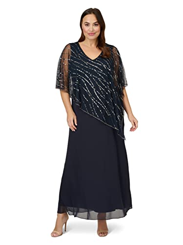 Adrianna Papell Women's Plus Size Beaded Popover Midi Dress, Midnight