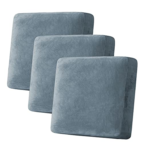 H.VERSAILTEX Velvet Stretch Couch Cushion Cover Plush Cushion Slipcover for Chair Loveseat Sofa Cushion Furniture Protector Seat Cushion Sofa Cover (3 Piece XL Sofa Cushion Covers, Stone Blue)