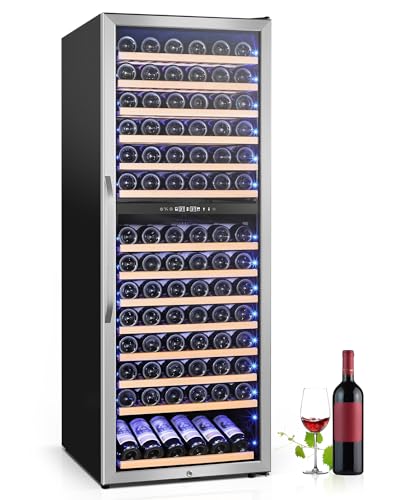 Velivi Wine Fridge Freestanding Dual Temperature Zone, Wine Cooler Refrigerator for 154 Bottles, 24 Inch Wide Large Wine Cooler with Professional Temperature Control System, Quiet Operation