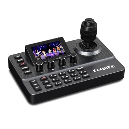 FoMaKo PTZ Controller PoE, 3" LCD Screen Preview, 4D Joystick PTZ Camera Controller, for Church Live Service Education, Visca PELCO D/P RS232 RS485 (No NDI License) KC606 Black