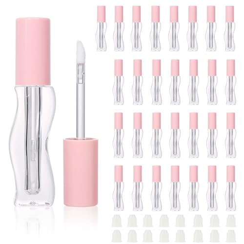 COSIDEA 30pcs Empty 2.5ml/0.08oz Pink lip gloss tubes with wand unique Wave shape lipgloss tube container small capacity for lip Tint DIY (30)