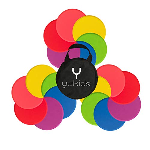 YUKIDS Poly Spot Markers - Non-Slip Rubber Agility Dots - Perfect for Sports (e.g. Soccer, Basketball) and Gym Training, Dance Class, PHYS Ed (PE) Equipment and Classroom Org (Set of 18)
