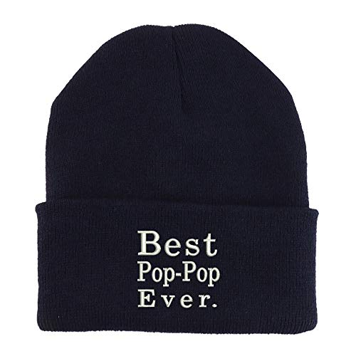 Trendy Apparel Shop Best Pop Pop Ever Embroidered Made in USA Cuff Folded Acylic Knit Winter Beanie Hat - Black